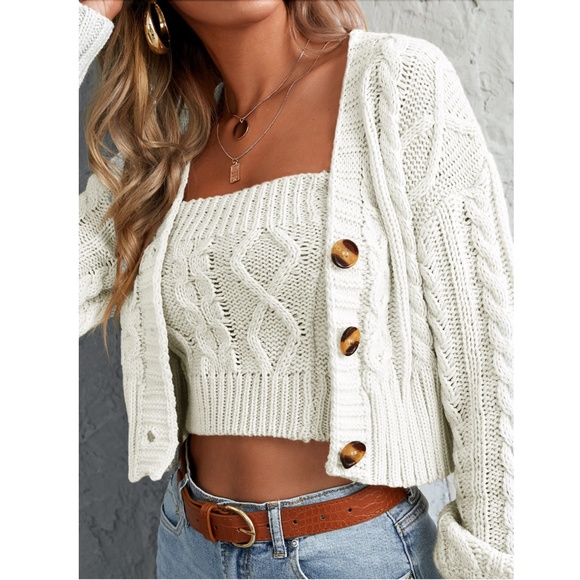 2 Piece Knit Set: White Tube Top & Cardigan - Picture 5 of 6